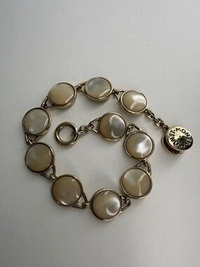 Vintage Monet Gold-Tone Mother-of-Pearl Disc Bracelet